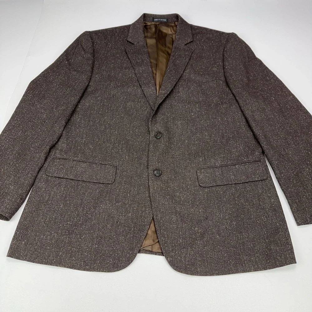Mens Brown Textured 2-Button Blazer Jacket 44R Professional Sport Coat - Picture 1 of 9